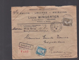 Lettre Chargée De Strasbourg (Bas Rhin) Pour Ruoms (ardèche) Avec Semeuse Et Pasteur ; Louis Wingerter Fruits Légumes - 1906-38 Semeuse Camée
