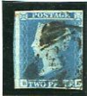 GREAT BRITAIN - 1841  2 D. BLUE  WHITE LINES ADDED  IMPERF. USED - Gebruikt