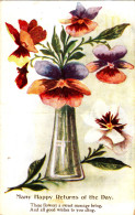 CL46.Vintage Greetings Postcard. Vase Of Pansies. - Flowers