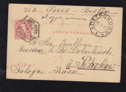 Portugal 1905 Stationery Card 25R Carlos LISBOA To PETRIKOW PIOTRKOW PETRIKAU Poland Russia - Lettres & Documents