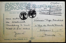 ► USA Register Or Insure Valuable Mail Taxe 1920s    New York To Amiens (France) - Marcophilie