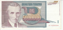 5 000 000 Dinara - 5 Million Dinara - 1993 - Yugoslavia - Nikola Tesla - High Frequency Transformer, Hydroelectric Dam - Yougoslavie