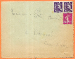 1941 Lettre Affranchissement Composé Avec Paire Du Type MERCURE YT 548 + Semeuse YT 190 - Lettres & Documents