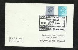 U.K Royaume Uni Lettre Circulée 07/04/1984 Cachet Illustré Centenaire Rugby Football Club De Netherdale N°605 Et 1156 TB - Rugby