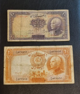 10 (without Stamp) And 20 (with Blue Stamp) Rials 1938 Iran,    P-33A.a And P-34A.d   -  Rare ! - Iran