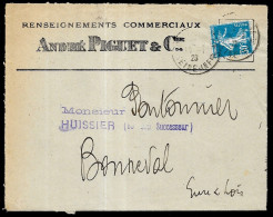 1928 Lettre Avec Timbre Semeuse YT 192 Seul Sur Lettre En-tête ANDRE PIGUET & Cie Vers Bonneval - Brieven En Documenten