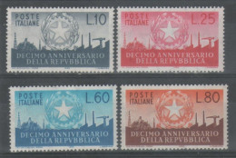 ITALIA 1956 - Decennale Repubblica ** - 1946-60: Nieuw/plakker