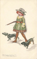 N°24711 - Illustrateur - L.A. Mauzan - Jeune Fille Portant Un Fusil Entourée De Deux Teckels - Dackel - Mauzan, L.A.