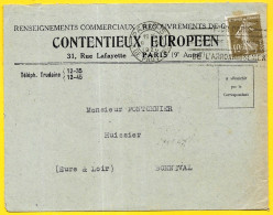 1926 Lettre Avec Timbre Semeuse YT 193 Seul Sur Lettre à En Tête Contentieux Européen 75009 Paris Vers Bonneval - Brieven En Documenten