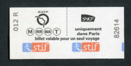 Ticket De Métro Spécial Neuf à Tarif Réduit "Pompiers De Paris Et Militaires" RATP / SNCF - Métropolitain De Paris - Europe