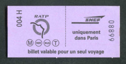 Ticket De Métro Spécial Neuf à Tarif Réduit "Pompiers De Paris Et Militaires" RATP/SNCF - Métropolitain De Paris - Europe