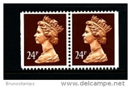 GREAT BRITAIN - 1992  MACHIN  24p. PERF. 14  PAIR IMPERF. SIDES  MINT NH  SG X969 - Série 'Machin'