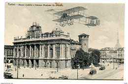 Torino Piazza Castello E Palazzo Madama - Cartolina Con Velivolo - Poststempel (Flugzeuge)