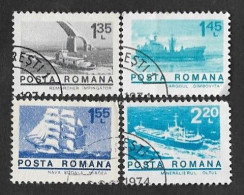 SE)1974 ROMANIA, SHORT SERIES BOATS, TUGBOAT, 4 STAMPS USED - Gebruikt