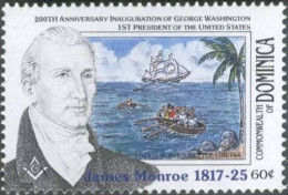 James Monroe, 5th American President, Williamsburg Lodge, Freemasonry, Freed Slaves Settlement Liberia, MNH Dominica - Franc-Maçonnerie