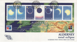 Alderney 1999 FDC Sc 133a Total Solar Eclipse Sheet Of 6 + Label - Alderney