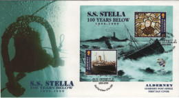 Alderney 1999 FDC Sc 127 S.S. Stella Shipwreck, 100th Ann Sheet Of 2 - Alderney