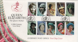 Guernsey 1999 FDC Sc 670-679 Queen Elizabeth, The Queen Mother - Guernsey