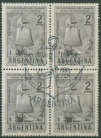 Argentinien 1961 Seeschlacht Von San Nicolas 762 4er-Block Mit Sonderstempel - Usados