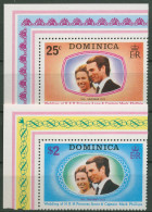 Dominica 1973 Hochzeit Prinzessin Anne & Marc Phillips 379/80 Ecke Postfrisch - Dominique (...-1978)