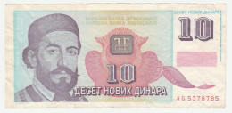 10 Novih Dinara - 1994 - Yugoslavia - Petar Petrović Njegoš - Cetinje Monastery - Yougoslavie