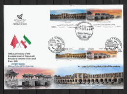 RARE 2021 Joint Iran And China, MIXED FDC WITH 2+2 STAMPS: Relationship / Bridges - Gemeinschaftsausgaben