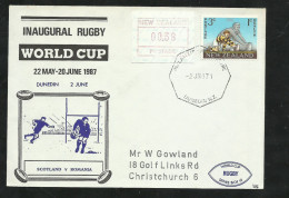 Nouvelle Zélande Coupe Du Monde 1987 Lettre Illustrée De Dunedin 2/6/1987 N°463 + Vignette 0,38 Cents B/ TB Soldé ! ! - Rugby