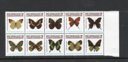 BUTTERFLIES  - PHILIPPINES - 2007 - BUTTERFLIES 7 PESO BLOCK OF 10  MINT NEVER HINGED  - Vlinders