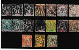 # Inde Française ; 1892  Type Groupe Yvert  N° 1 / 10 + 12/13 Oblitérés + Quelques Variétés De Teintes. - Usati