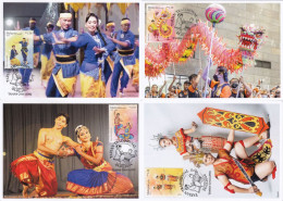 Malaysia 2024-3 Traditional Dance Maximum Card Maxicard Costume Chinese Indian Dragon Zodiac Unusual - Malaysia (1964-...)