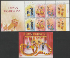 Malaysia 2024-3 Traditional Dance Set+M/S MNH (title, Dragon, Plate Color, Dancer) Costume Chinese Indian Dragon Zodiac - Malesia (1964-...)