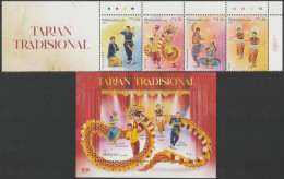 Malaysia 2024-3 Traditional Dance Set+M/S MNH (title, Plate Color, Dancer) Costume Chinese Indian Dragon Zodiac - Malesia (1964-...)