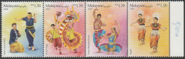 Malaysia 2024-3 Traditional Dance MNH (margin - Malay Dancer) Costume Chinese Indian Dragon Zodiac - Malesia (1964-...)