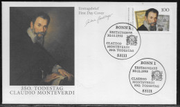 Germany. FDC Mi. 1705.  350th Death Anniversary Of Claudio Monteverdi (1567-1643), Composer.  FDC Cancellation - 1991-2000
