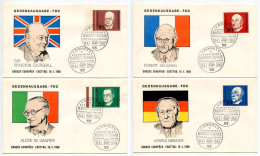 Germany, West 1968 4 FDCs Scott 982a-928d Sir Winston Churchill, Alcide De Gasperi, Robert Schuman, Konrad Adenauer - 1961-1970