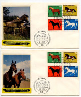 Germany, West 1969 2 FDCs Scott B442-B445 Horses - Pony, Work Horse, Hotblood, Thoroughbred - 1961-1970