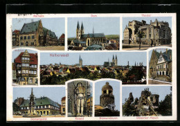 AK Halberstadt, Rathaus, Dom, Theater, Freitrepp, Bismarckturm  - Theatre