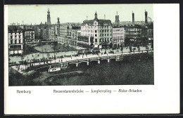 AK Hamburg, Reesendammbrücke, Jungfernsteg, Alster-Arkaden  - Mitte