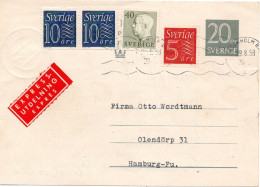 76510 - Schweden - 1958 - 20o Ziffer GAKte M ZusFrankatur Als EilKte STOCKHOLM -> Westdeutschland - Storia Postale