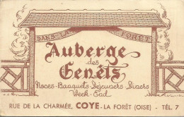 Carte De Visite  Auberge Des Genets COYE Coye La Foret OISE Rue Dela Charmée Ory La Ville - Tarjetas De Visita