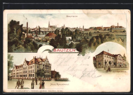 Lithographie Bautzen, Einweihung Neue Realschule 1901, Neue & Alte Realschule, Stadtpanorama  - Bautzen