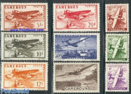 Cameroon 1943 Definitives, Airmail 9v, Mint NH, Transport - Various - Aircraft & Aviation - Maps - Flugzeuge