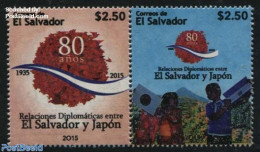 El Salvador 2015 Diplomatic Relations With Japan 2v [:], Mint NH, History - Flags - El Salvador