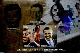 Saint Vincent & The Grenadines 2014 Mayreau, US Presidents Visit The Berlin Wall2v M/s, Mint NH, History - American Pr.. - St.Vincent Y Las Granadinas