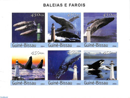 Guinea Bissau 2004 Whales & Lighthouses 6v M/s, Imperforated, Mint NH, Nature - Various - Sea Mammals - Lighthouses & .. - Lighthouses