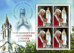Tuvalu 2008 Pope Visits Lourdes M/s, Mint NH, Religion - Pope - Popes