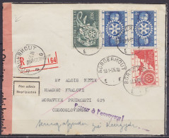 L. Recommandée Affr. N°952+953 + 2xN°954 Càd BORGERHOUT /18-1-1955 Pour HRADEC KRALOVE - Cachet Et Bande Censure Tchécos - Lettres & Documents