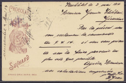 Suisse - EP CP 5c Vert Repiqué Chocolats Suchard (deux Enfants) + 5c Flam. "NEUCHATEL /17.III.1914/ EXP.LETTR." Pour GER - Stamped Stationery