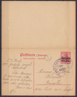 EP Carte-réponse Complète (Postkarte Mit Antwortkarte) 10c Sur 10pf Rouge Càd HASSELT /-9.6.1915 Pour BRUXELLES / Répons - Deutsche Besatzung