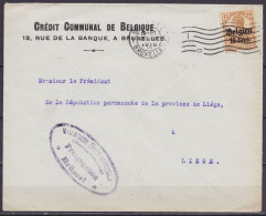 L. "Crédit Communal De Belgique" Affr. OC15 Flam. BRUXELLES 1/ 19.IX.1916 Pour LIEGE - Cachet Censure Militaire "Militär - OC1/25 Governo Generale